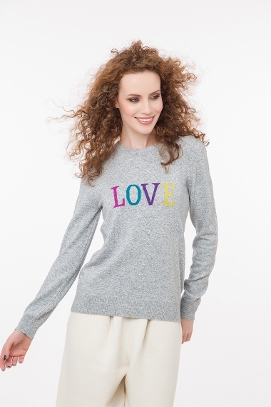 Дамски пуловер LOVE сив