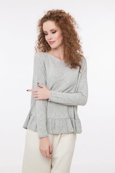 Fine knitted jumper with ruffles grey melange