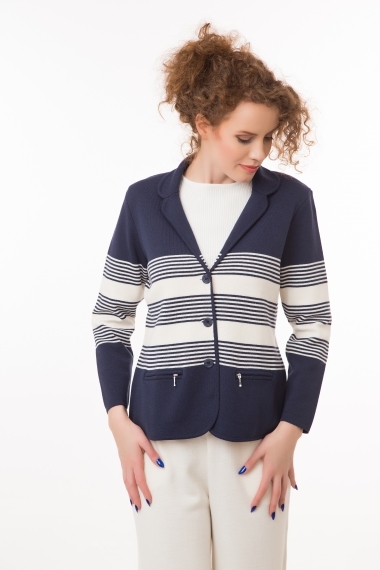 Lady  jacket with zipped pockets navy stripes