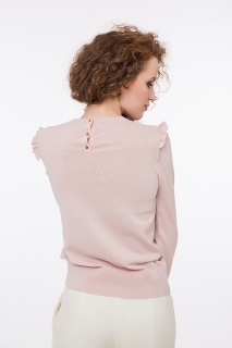 Дамски пуловер с къдри и три копчета на гърба розов