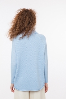 Дамски пуловер с реглан ръкав и висока яка син