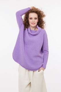Дамски пуловер с реглан ръкав и висока яка лилав