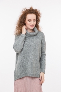 Дамски пуловер с ламе сив