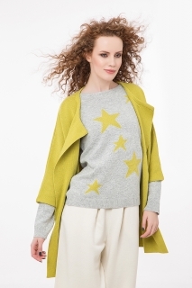 Дамски пуловер на звезди сиво със зелено