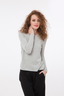 Дамски пуловер с кашмирен опип кръгло деколте сив