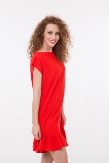Дамска рокля с къдри безръкавна червена