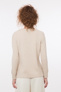 Дамски пуловер със странични цепки и вързанки беж