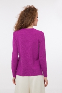Дамски пуловер със странични цепки и вързанки фуксия