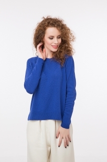Дамски пуловер с 20% кашмир син