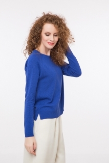 Дамски пуловер с 20% кашмир син