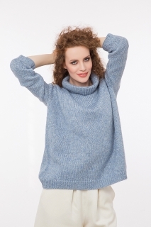 Дамски пуловер с ламе син