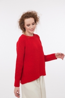 Дамски пуловер с отвор гръб червен