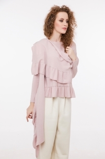 Fine knitted jumper with ruffles rose