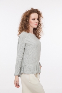 Fine knitted jumper with ruffles grey melange