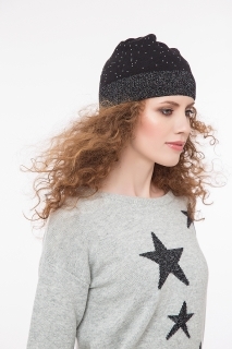 Fine knitted hat with strass black
